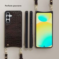 Selencia Nova Croco Telefoonhoes met Koord en Pashouder Samsung Galaxy S25 FE - Choco Brown