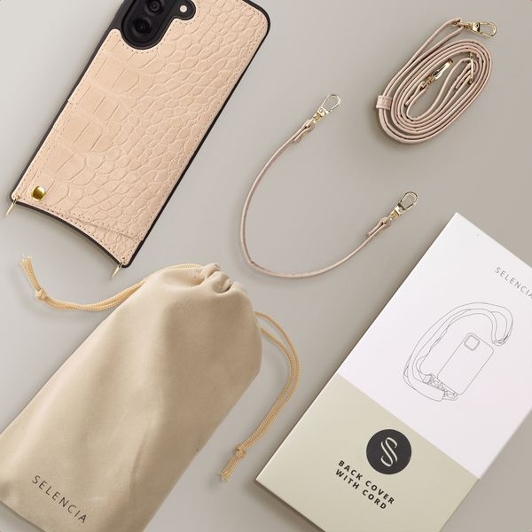 Selencia Nova Croco Phone Case with Cord and Card Holder Samsung Galaxy A37 (5G) - Beige