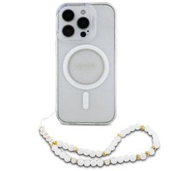 Guess MagSafe IML Glitter Case met beads strap Apple iPhone 16 Pro - Transparent