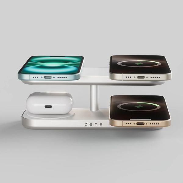 Zens Quattro Wireless Charger Pro 4 - Draadloos oplaadstation - Geschikt voor Qi2 en MagSafe - Wit