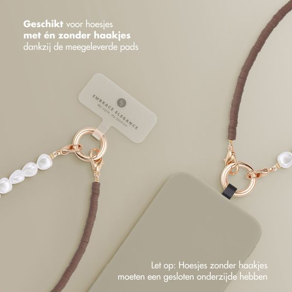 Selencia Telefoonkoorden set met Parels en Elastiekjes - Mocha Brown