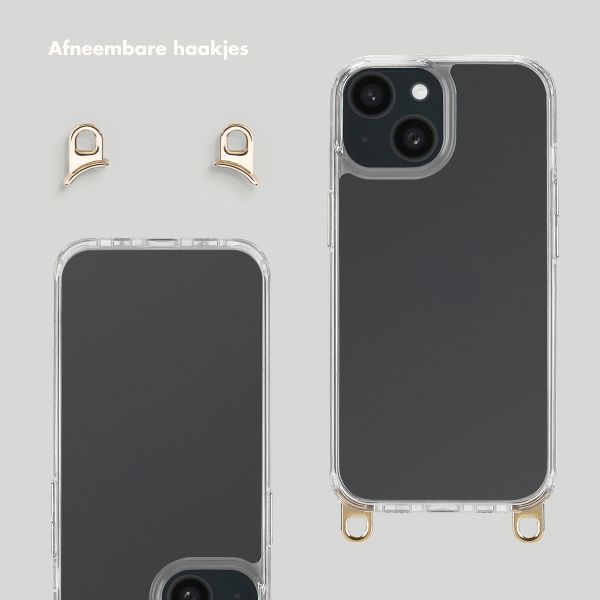 Selencia Transparent Case with Hooks + Lova Wrist Strap Tortoise Leopard Apple iPhone 15 - Earth Tones