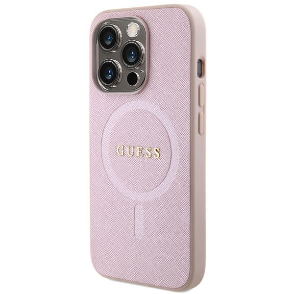 Guess Saffiano Backcover MagSafe iPhone 15 Pro - Roze