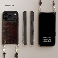 Selencia Nova Croco Phone Case with Cord and Card Holder Apple iPhone 18 Pro / 17 Pro - Choco Brown