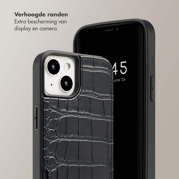 Selencia Nova Croco Backcover met koord en pashouder iPhone 13 - Black