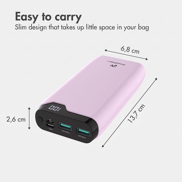 imoshion Power bank 20,000 mAh - 22.5W Fast charger - USB-C / USB-A - Pink