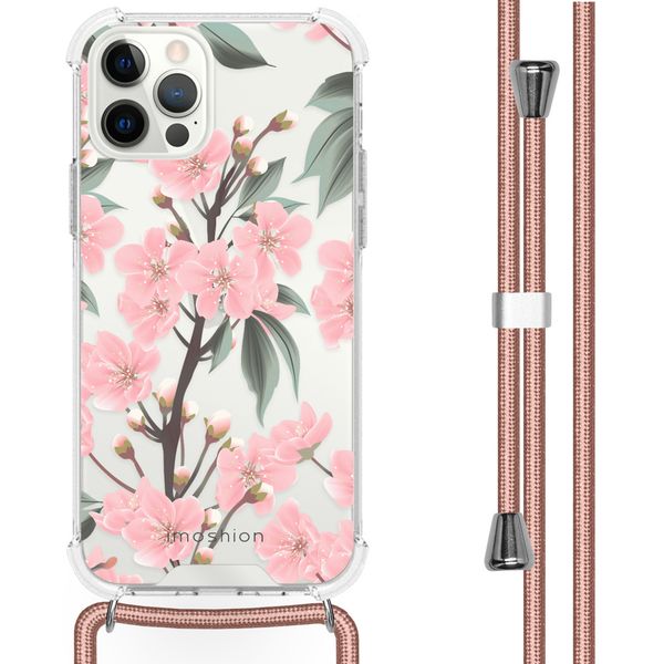 imoshion Design hoesje met koord iPhone 12 (Pro) - Bloem - Roze / Groen