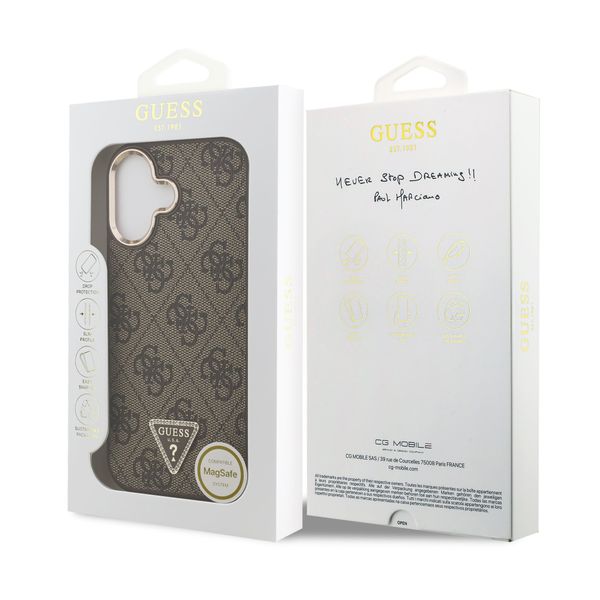 Guess Classic Triangle Logo Leather Backcover met MagSafe Apple iPhone 17 - Bruin