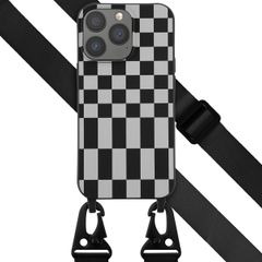 Selencia Siliconen design hoesje met afneembaar koord iPhone 13 Pro - Irregular Check Black