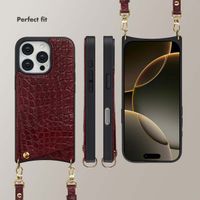 Selencia Nova Croco Phone Case with Cord and Card Holder Apple iPhone 16 Pro - Burgundy