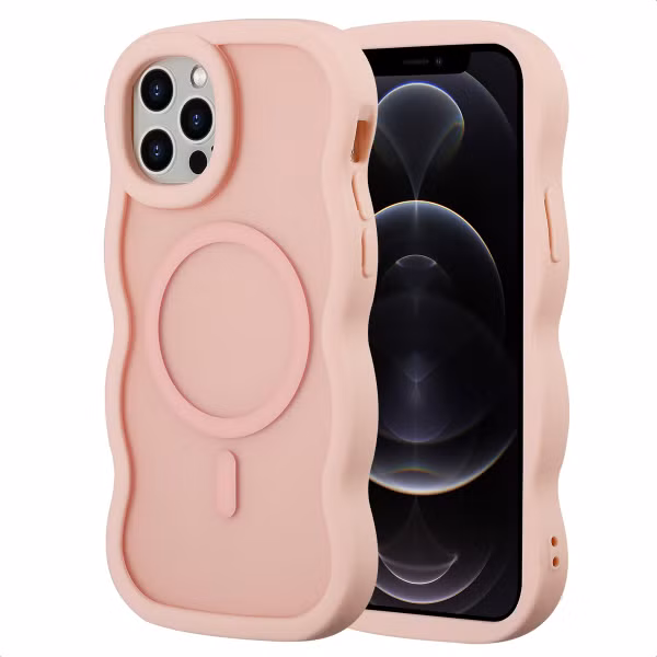Selencia Wavy Backcover met MagSafe Apple iPhone 12 (Pro) - Soft Pink