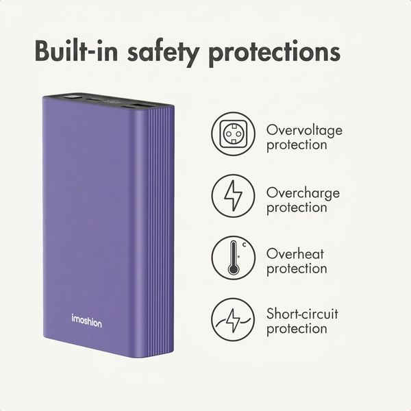 imoshion Ultra Series Aluminium Powerbank 20,000 mAh - Quick Charge and Power Delivery - Tropical Violet