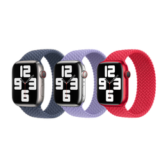 Apple 3 Pack Gevlochten solobandje voor de Apple Watch | 44/45/46/49 mm - Maat 10 - Storm Blue/ Lavender/ (PRODUCT)RED