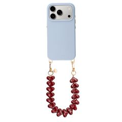 Selencia Rivièra MagSafe Backcover met afneembare haakjes voor de Apple iPhone 17 Pro Max - Powder Blue + Lova Polskoord - Burgundy