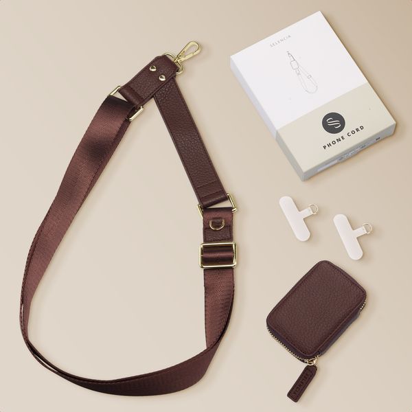Selencia Telefoonkoord met Klein Tasje - Mocha Brown
