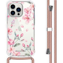 imoshion Design hoesje met koord iPhone 14 Pro Max - Bloem - Roze