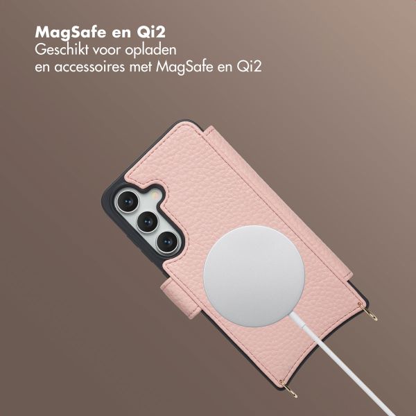 Selencia Riva Bookcase met MagSafe en Koord Samsung Galaxy S25 / S24 - Old Pink