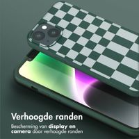 Selencia Siliconen design hoesje met afneembaar koord Apple iPhone 14 Plus - Irregular Check Green