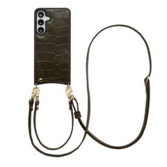 Selencia Nova Croco Telefoonhoes met Koord en Pashouder Samsung Galaxy S25 FE - Dark Olive