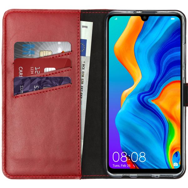 Selencia Echt Lederen Bookcase Huawei P30 Lite - Rood