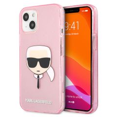 Karl Lagerfeld Karl's Head Silicone Backcover Glitter iPhone 13 Mini - Transparant Roze