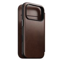 Nomad Modern Horween Leather Folio Bookcase met MagSafe Apple iPhone 17 Pro - Rustic Brown