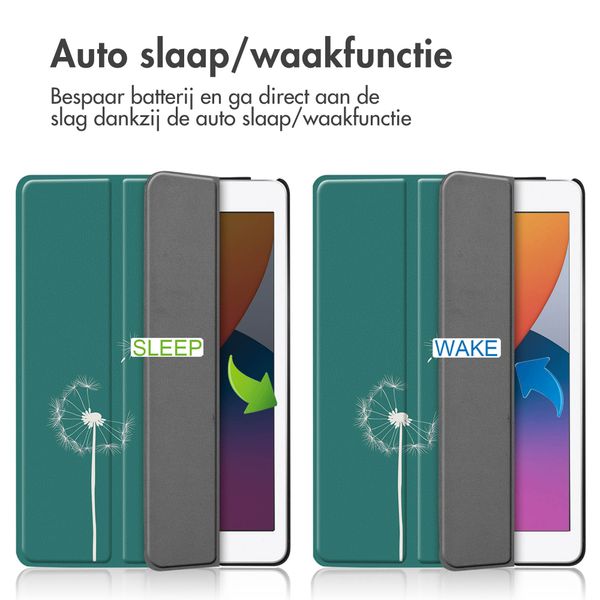 imoshion Design Trifold Bookcase Apple iPad 9 (2021) 10.2 inch / iPad 8 (2020) 10.2 inch / iPad 7 (2019) 10.2 inch - Petrol Green Dandelion