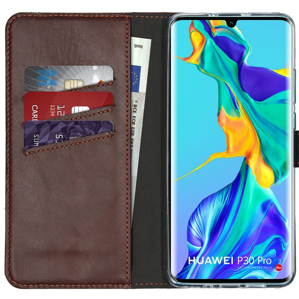 Selencia Echt Leren Bookcase Huawei P30 Pro - Bruin