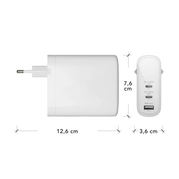 dbramante1928 re-charge | Wall Charger - USB-C 140 Watt + USB-C 100 Watt + USB-A 18 Watt - Wit