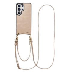 Selencia Nova Croco Phone Case with Cord and Card Holder Samsung Galaxy S26 Ultra - Beige