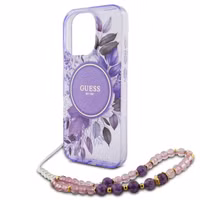 Guess MagSafe IML Flowers Case met beads strap Apple iPhone 15 Pro Max - Purple
