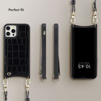 Selencia Nova Croco Phone Case with Cord and Card Holder Apple iPhone 12 (Pro) - Black