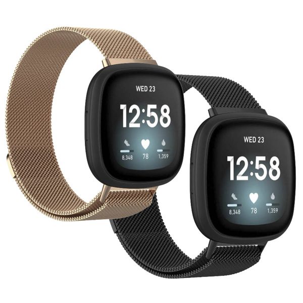 imoshion Milanees Watch bandje Multipack Fitbit Versa 4 / 3 / Sense (2) - Zwart / Rosé Goud