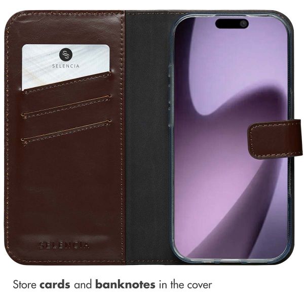 Selencia Genuine Leather Book Case Apple iPhone 17 - Brown