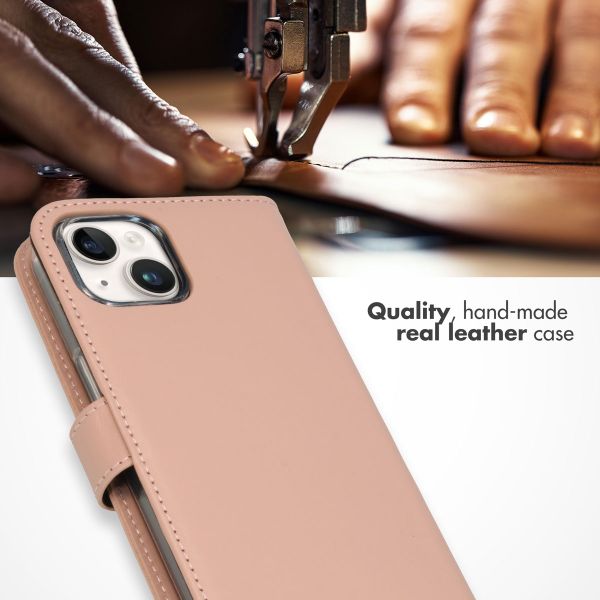 Selencia Genuine Leather Book Case Apple iPhone 15 - Dusty Pink