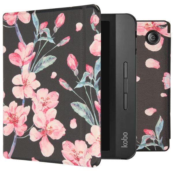 imoshion Design Slim Hard Case Sleepcover met stand Kobo Libra H2O - Blossom Watercolor Black