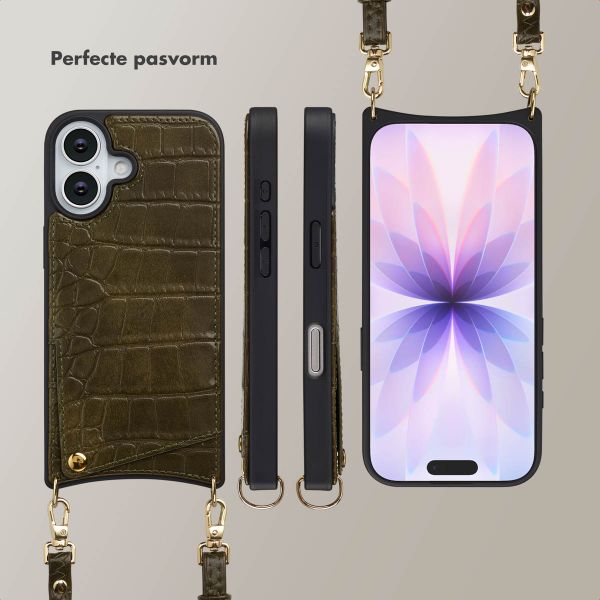 Selencia Nova Croco Telefoonhoes met Koord en Pashouder Apple iPhone 17 - Dark Olive