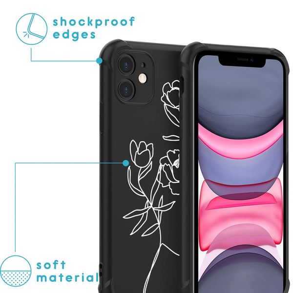 imoshion Design hoesje met koord iPhone 11 - Abstract Gezicht Bloem - Zwart