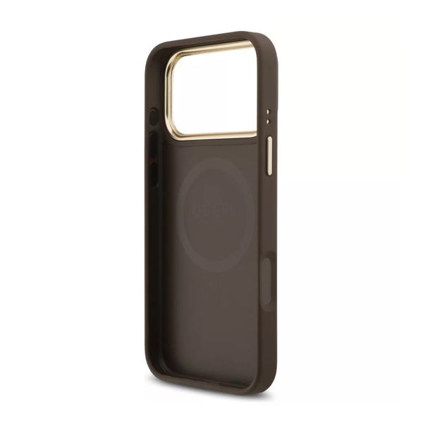 Guess Classic Strass Logo Leather Backcover met MagSafe Apple iPhone 17 Pro - Bruin