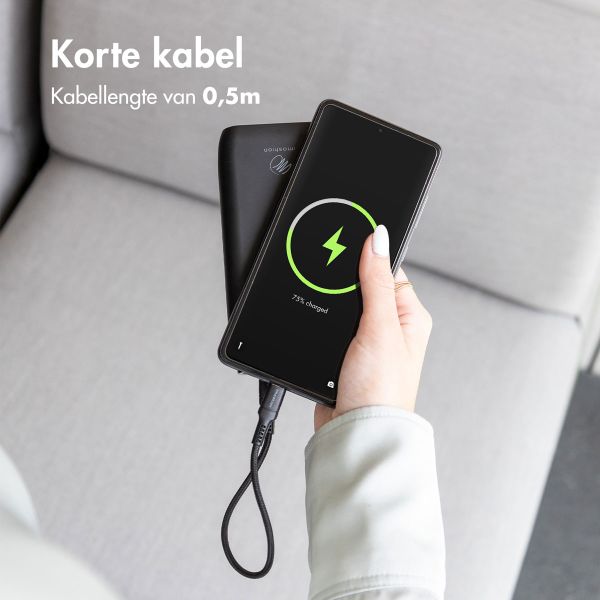 imoshion Mini autolader - 2 poorten - USB-A Quick Charge - USB-C Power Delivery - 60 Watt + Braided USB-A naar USB-C kabel - 0,5 meter - Zwart