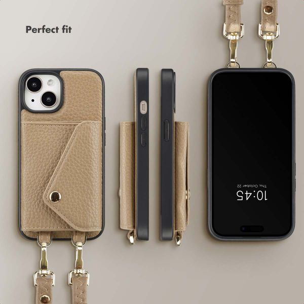 Selencia Sera Phone Case with Cord and Envelope Card Holder Apple iPhone 15 - Taupe
