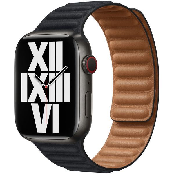 Apple Leather Link Apple Watch Series 1 t/m 10 / SE / Ultra (2) (44/45/46/49 mm) - Maat S/M - Midnight