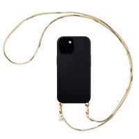 Selencia Rivièra MagSafe Backcover met afneembare haakjes voor de Apple iPhone 14 / 13 - Velvet Black + Sleek Chain (130 cm) - Gold