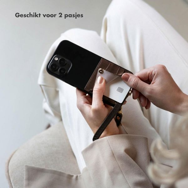 Selencia Nova Croco Telefoonhoes met Koord en Pashouder Apple iPhone 17 - Zwart