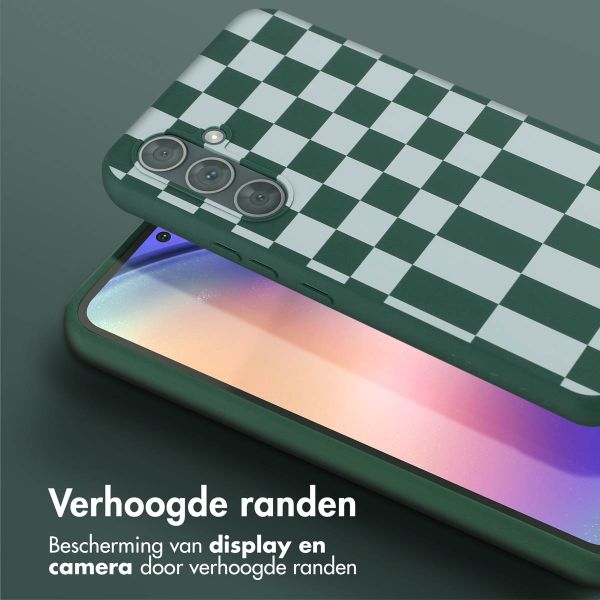 Selencia Siliconen design hoesje met afneembaar koord Samsung Galaxy A54 (5G) - Irregular Check Green