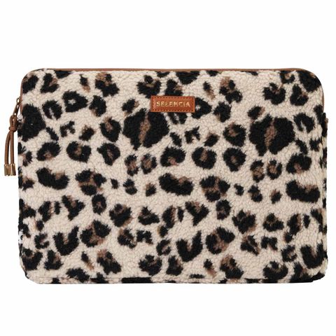 Selencia Teddy Laptop hoes 15-16 inch - Laptopsleeve - Leopard