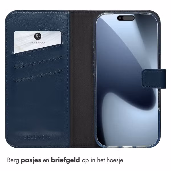 Selencia Echt Leren Bookcase Apple iPhone 17 Pro - Blauw