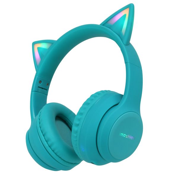 imoshion Kids LED Light Cat Ear Bluetooth Headphones - Kinder koptelefoon - Draadloze koptelefoon + AUX kabel - Lichtblauw