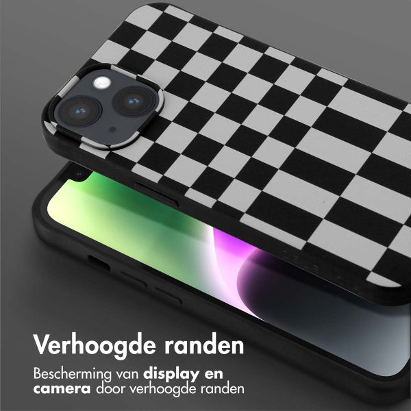 Selencia Siliconen design hoesje met afneembaar koord iPhone 14 - Irregular Check Black