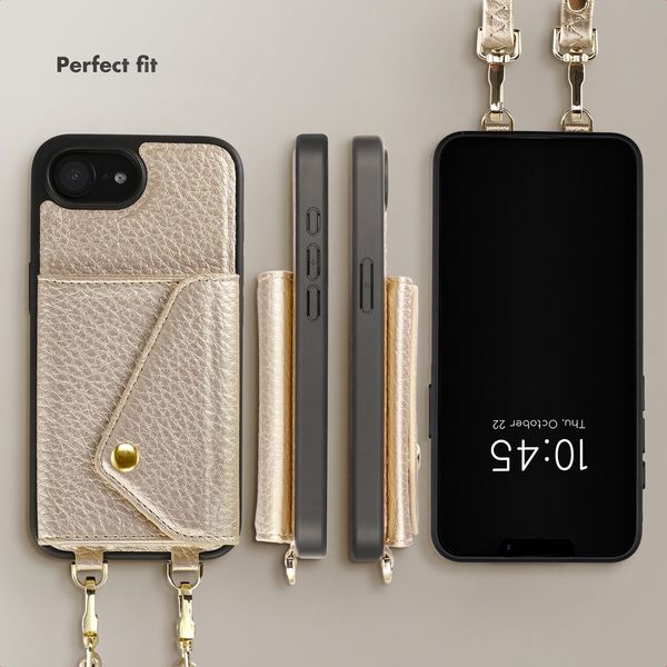 Selencia Sera Phone Case with Cord and Envelope Card Holder Apple iPhone 17e / 16e - Champagne